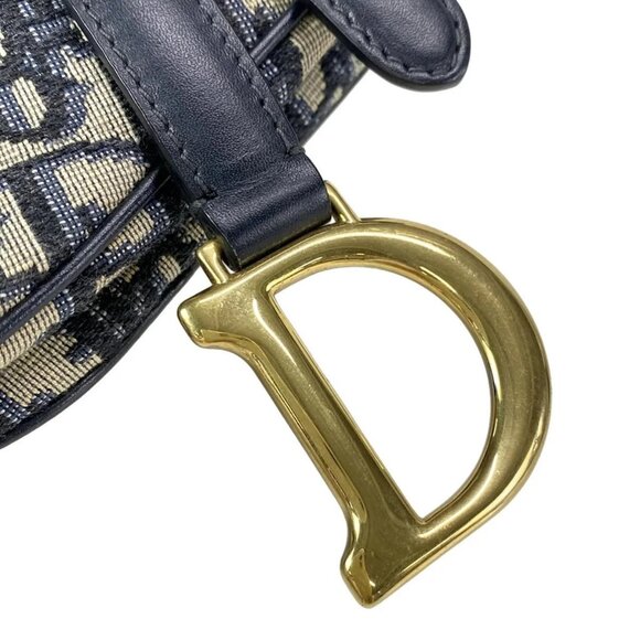 Auth DIOR/ChristianDior Saddlebags,Trotter - Navy Cream Jacquard Leather Handbag - Picture 13 of 16